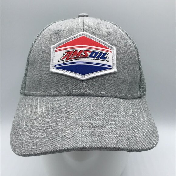 NEW AMSOIL Light Gray Sewn Logo Patch Mesh Snapback Baseball Cap Hat - Picture 1 of 10